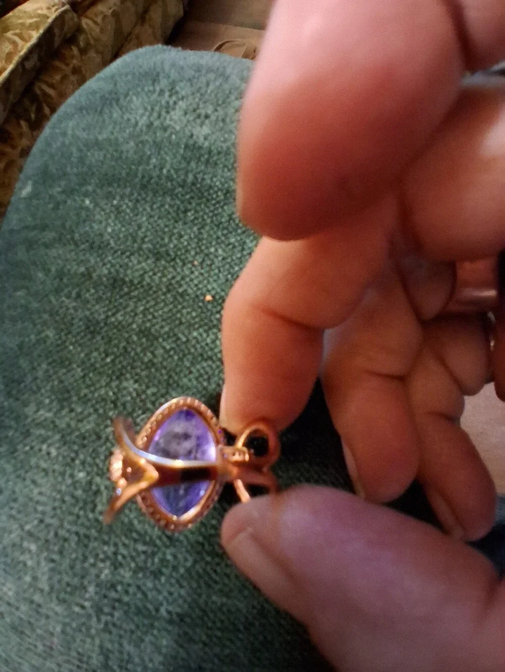 Gold Halo Ring with Purple Marquise Stone